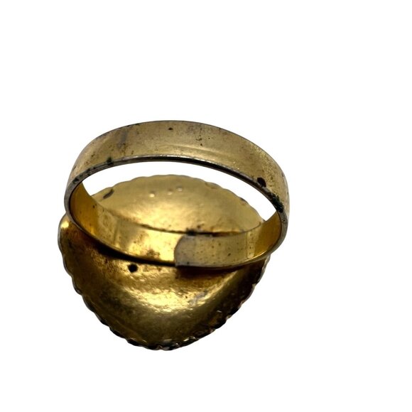 2 Adjustable Costume Rings Orange Cabochon & Faceted Amber Glass Gold Tone Boho - Picture 7 of 7